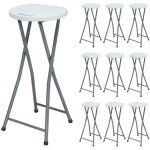 Lot 10 tabourets hauts pliants blanc 30x76cm thnia home