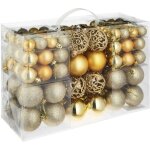 Lot de 100 boules de nol dores assorties ficelles dores pour la suspension diamtre 3, 4 et 6 cm