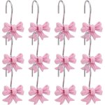 Lot de 12 crochets d�coratifs pour rideau de douche avec noud papillon, anneaux m�talliques pour salle ...