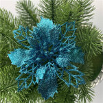 Lot de 12 fleurs artificielles en forme de poinsettia � paillettes pour sapin de no�l (bleu lac, 11 cm) ...