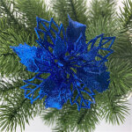 Lot de 12 fleurs artificielles en forme de poinsettia � paillettes pour sapin de no�l (bleu royal, 11 ...