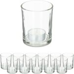 Lot de 12 photophores en verre pour bougies chauffe - plat, design simple, h x d : 8, 5 x 7 cm, transparent ...