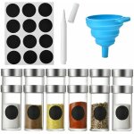 Lot de 12 pots  pices en verre avec tiquettes, entonnoir, brosse de nettoyage, marqueur, 4, 5 x 9, ...