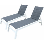 Happy garden - lot de 2 bains de soleil barbados en textil�ne gris - aluminium blanc