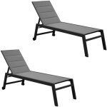 Lot de 2 bains de soleil solis en textil�ne matelass�. transats 6 positions. lounge anthracite / gris ...