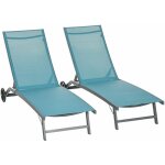 Lot de 2 bains de soleil transats inclinables - 2 roulettes - alu. textil�ne bleu