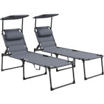 Lot de 2 bains de soleil transats pliables r�glables avec pare - soleil gris