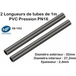Lot de 2 barres tuyau 32mm : longueur 1m rigide tube pvc