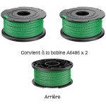 Lot de 2 bobines de fil vert pour d�broussailleuse black & decker gl7033 gl8033 gl9035 a6482 tonchean ...