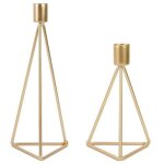 Lot de 2 bougeoirs chandeliers candlabres en or mtal gomtrique, bougeoirs de diffrentes tailles, ...