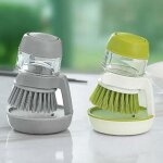 Lot de 2 brosses � vaisselle avec distributeur de liquide vaisselle rechargeable et support de rangement, ...