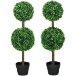 Homcom - lot de 2 buis artificiel double boules - cailloux et pot inclus - h. 90 cm pe vert
