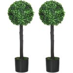 Lot de 2 buis artificiels topiaires artificielles en forme de boule dim.  20 x 60h cm pots inclus
