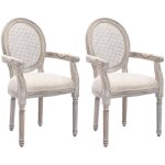 Lot de 2 chaises avec accoudoirs - cannage, tissu et bois d'hévéa - beige - antoinette Lot de 2 chaises avec accoudoirs - cannage, tissu et bois d'hévéa - beige - antoinette
