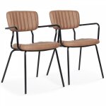 Oviala - lot de 2 chaises avec accoudoirs en textile enduit marron clair Oviala - lot de 2 chaises avec accoudoirs en textile enduit marron clair