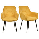 Meubletmoi - lot de 2 chaises avec accoudoirs tissu jaune et pieds métal - theo Meubletmoi - lot de 2 chaises avec accoudoirs tissu jaune et pieds métal - theo