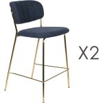 Lot de 2 chaises de bar 48x54x89 cm en tissu bleu foncé - julien Lot de 2 chaises de bar 48x54x89 cm en tissu bleu foncé - julien
