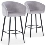 Cotecosy - lot de 2 chaises de bar bobby velours argent