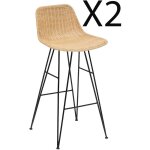 Lot de 2 chaises de bar en bois de rotin coloris beige et pieds en mtal coloris noir - longueur 43 x ...