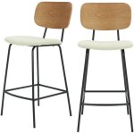 Drawer - lot de 2 chaises de bar en bois, tissu bouclette et mtal h66cm - cru - jens