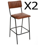 Lot de 2 chaises de bar en cuir de buffle pleine fleur pigmente cognac - pegane -