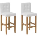 Lot de 2 chaises de bar en cuir pu blanc cr�me acier et pieds bois de pin madison