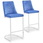 Cotecosy - lot de 2 chaises de bar design mistigri velours bleu