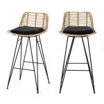 Drawer - lot de 2 chaises de bar design en rotin h67cm - naturel - capurgana