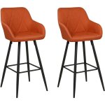 Lot 2 chaises de bar modernes assise rembourr�e en tissu orange avec accoudoirs et pieds en m�tal noirs ...