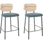 Lot de 2 chaises de bar moderne tabourets dossier en rotin tress� viennois polyester sans accoudoirs ...