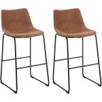 Beliani - lot 2 chaises de bar tabourets en tissu marron avec pieds noirs et dossier rembourr design ...
