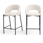 Drawer - lot de 2 chaises de bar en tissu bouclette et m�tal h65cm - �cru - soren