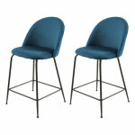 Meubletmoi - lot de 2 chaises de bar en velours bleu piètement métal noir - fara Meubletmoi - lot de 2 chaises de bar en velours bleu piètement métal noir - fara