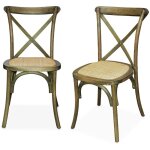 Sweeek - lot de 2 chaises de bistrot en bois d'hva marron vieilli. vintage. assise en rotin. empilables ...
