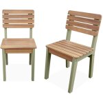 Lot de 2 chaises en bois d'acacia pour enfant. salon de jardin enfant vert de gris. int�rieur / ext�rieur ...