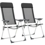 Lot de 2 chaises de camping pliante fauteuils de camping chaises de plage noir aluminium 69662