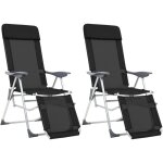 Lot de 2 chaise de camping pliantes et repose - pied fauteuil de camping chaise de plage noir textil�ne ...