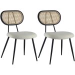 Happy garden - lot de 2 chaises en cannage et tissu boucle �cru elena