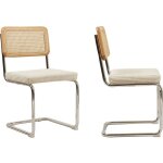 Homifab - lot de 2 chaises en cannage velours c�tel� beige et m�tal chrom� - muse