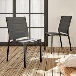 Lot de 2 chaises chicago en aluminium et textil�ne empilables anthracite / gris taupe