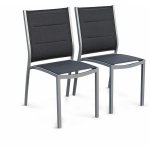 Lot de 2 chaises chicago en aluminium et textil�ne empilables gris / gris fonc�