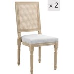 Nordlys - lot de 2 chaises classiques salle a manger bois cannage rotin tissu