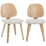 Sweeek - lot de 2 chaises d�cor bois courb� placage effet ch�ne et bouclette textur�e gris clair