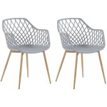Lot de 2 chaises design avec assise en plastique gris et pieds en métal effet bois clair pour salle à ... Lot de 2 chaises design avec assise en plastique gris et pieds en métal effet bois clair pour salle à ...