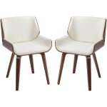 Homcom ? lot de 2 chaises vintage en bois peuplier aspect noyer ? rev�tement synth�tique cr�me ? assise ...