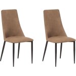Beliani - lot 2 chaises dossier haut rembourr�es en mousse et tapiss�es en cuir pu marron clair design ...