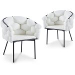Deco in paris - lot de 2 chaises effet peau de mouton blanc pieds en mtal noir