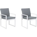 Lot 2 chaises de jardin avec accoudoirs en aluminium blanc avec coussin gris mati�res r�sistantes pour ...