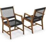 Goplus - lot de 2 chaises jardins bois d'acacia - 64x57x90cm charge 160kg - tisses en corde pour terrasse ...