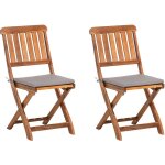 Beliani - lot 2 chaises de jardin en bois d'acacia naturel et durable avec coussins gris assortis pour ...